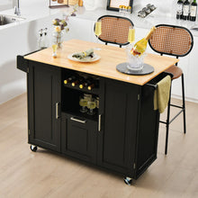 Load image into Gallery viewer, Rolling Kitchen Island Cart with Drop-Leaf Countertop ad Towel Bar-Black