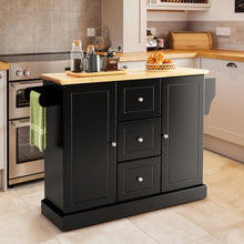 Load image into Gallery viewer, 2-Door Large Mobile Kitchen Island Cart with Hidden Wheelsand 3 Drawers-Black