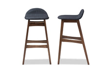Load image into Gallery viewer, Baxton Studio Bloom Mid-century Retro Modern Scandinavian Style Dark Blue Fabric Upholstered Walnut Wood Finishing 30-Inches Bar Stool (Set of 2)