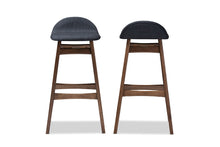 Load image into Gallery viewer, Baxton Studio Bloom Mid-century Retro Modern Scandinavian Style Dark Blue Fabric Upholstered Walnut Wood Finishing 30-Inches Bar Stool (Set of 2)