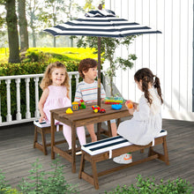 Load image into Gallery viewer, Kids Picnic Table and Bench Set with Cushions and Height Adjustable Umbrella-Blue