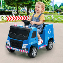 Load image into Gallery viewer, 12V Kids Ride-on Garbage Truck with Warning Lights and 6 Recycling Accessories-Blue