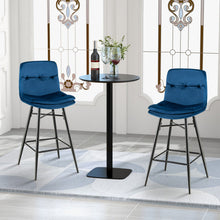 Load image into Gallery viewer, 2 Pieces 29 Inch Velvet Bar Stools Set with Tufted Back and Footrests-Blue