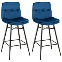 Load image into Gallery viewer, 2 Pieces 29 Inch Velvet Bar Stools Set with Tufted Back and Footrests-Blue