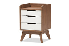 Load image into Gallery viewer, Baxton Studio Brighton Mid-Century Modern White and Walnut Wood 3-Drawer Storage Nightstand