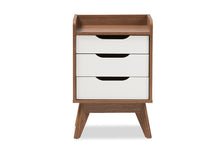Load image into Gallery viewer, Baxton Studio Brighton Mid-Century Modern White and Walnut Wood 3-Drawer Storage Nightstand