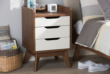 Load image into Gallery viewer, Baxton Studio Brighton Mid-Century Modern White and Walnut Wood 3-Drawer Storage Nightstand