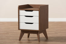 Load image into Gallery viewer, Baxton Studio Brighton Mid-Century Modern White and Walnut Wood 3-Drawer Storage Nightstand