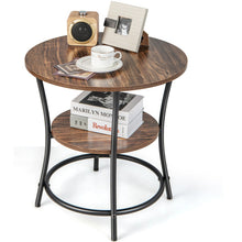 Load image into Gallery viewer, 2-Tier Round End Table with Open Storage Shelf and Sturdy Metal Frame-Brown