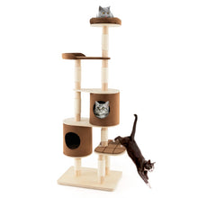 Load image into Gallery viewer, 6-Tier Wooden Cat Tree with 2 Removeable Condos Platforms and Perch-Brown