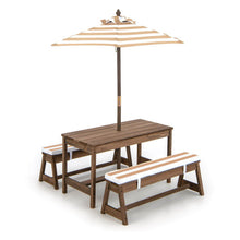 Load image into Gallery viewer, Kids Picnic Table and Bench Set with Cushions and Height Adjustable Umbrella-Brown