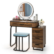 Load image into Gallery viewer, Vanity Table Set with 3-Color Lighted Mirror and Charging Station-Brown