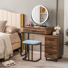 Load image into Gallery viewer, Vanity Table Set with 3-Color Lighted Mirror and Charging Station-Brown
