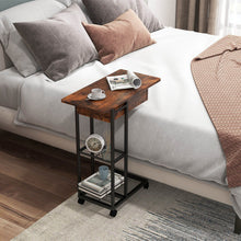 Load image into Gallery viewer, C-Shaped End Side Table with Charging Station and Wheels-Rustic Brown