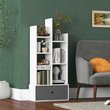 Load image into Gallery viewer, 7-Tier Open-Back Bookshelf with Drawer-White