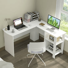 Load image into Gallery viewer, Large Modern L-shaped Computer Desk with 2 Cable Holes and 2 Storage Shelves-White