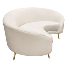 Load image into Gallery viewer, Celine Curved Sofa with Contoured Back in Light Cream Velvet and Gold Metal Legs by Diamond Sofa