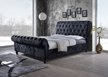 Load image into Gallery viewer, Baxton Studio Castello Black Velvet Upholstered Faux Crystal-Buttoned Sleigh Queen Platform Bed