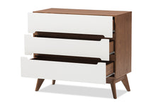 Load image into Gallery viewer, Baxton Studio Calypso Mid-Century Modern White and Walnut Wood 3-Drawer Storage Chest