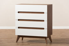 Load image into Gallery viewer, Baxton Studio Calypso Mid-Century Modern White and Walnut Wood 4-Drawer Storage Chest