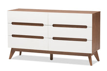 Load image into Gallery viewer, Baxton Studio Calypso Mid-Century Modern White and Walnut Wood 6-Drawer Storage Dresser