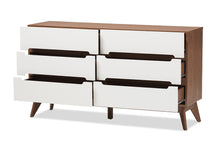 Load image into Gallery viewer, Baxton Studio Calypso Mid-Century Modern White and Walnut Wood 6-Drawer Storage Dresser