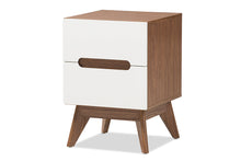 Load image into Gallery viewer, Baxton Studio Calypso Mid-Century Modern White and Walnut Wood 3-Drawer Storage Nightstand