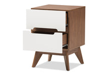 Load image into Gallery viewer, Baxton Studio Calypso Mid-Century Modern White and Walnut Wood 3-Drawer Storage Nightstand