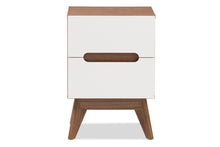 Load image into Gallery viewer, Baxton Studio Calypso Mid-Century Modern White and Walnut Wood 3-Drawer Storage Nightstand