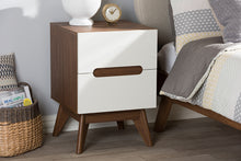 Load image into Gallery viewer, Baxton Studio Calypso Mid-Century Modern White and Walnut Wood 3-Drawer Storage Nightstand
