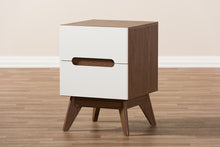 Load image into Gallery viewer, Baxton Studio Calypso Mid-Century Modern White and Walnut Wood 3-Drawer Storage Nightstand