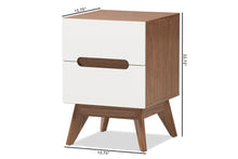 Load image into Gallery viewer, Baxton Studio Calypso Mid-Century Modern White and Walnut Wood 3-Drawer Storage Nightstand