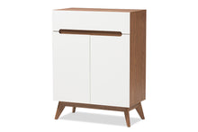Load image into Gallery viewer, Baxton Studio Calypso Mid-Century Modern White and Walnut Wood Storage Shoe Cabinet