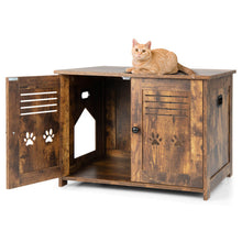 Load image into Gallery viewer, Cat Litter Box Enclosure with Double Louvered Doors and Side Entrance-Brown