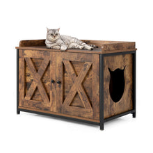 Load image into Gallery viewer, Cat Litter Box Enclosure with Double Doors and Adjustable Footpads-Brown