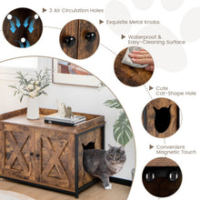 Load image into Gallery viewer, Cat Litter Box Enclosure with Double Doors and Adjustable Footpads-Brown