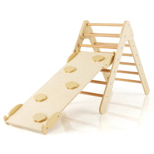 Load image into Gallery viewer, 3-in-1 Wooden Climbing Triangle Set Triangle Climber with Ramp-Natural