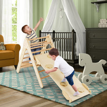 Load image into Gallery viewer, 3-in-1 Wooden Climbing Triangle Set Triangle Climber with Ramp-Natural