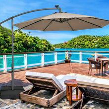 Load image into Gallery viewer, 10 Feet Cantilever Umbrella with 32 LED Lights and Solar Panel Batteries-Tan