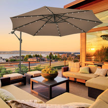 Load image into Gallery viewer, 10 Feet Cantilever Umbrella with 32 LED Lights and Solar Panel Batteries-Tan