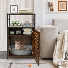 Load image into Gallery viewer, Cat Litter Box Enclosure with Louvered Door and 3-Tier Shelf-Coffee