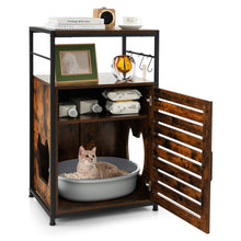Load image into Gallery viewer, Cat Litter Box Enclosure with Louvered Door and 3-Tier Shelf-Coffee