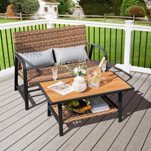 Load image into Gallery viewer, 2 Pieces Patio Rattan Coffee Table Set with Shelf