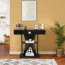 Load image into Gallery viewer, Console Table with Drawer and 2-Tier Shelves for Entryway Living Room-Black