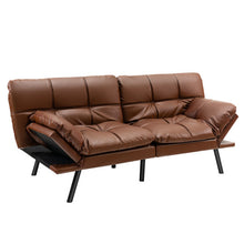 Load image into Gallery viewer, Convertible Memory Foam Futon Sofa Bed with Adjustable Armrest-Brown