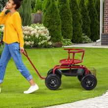 Load image into Gallery viewer, Cushioned Rolling Garden Cart Scooter with Storage Basket and Tool Pouch-Black & Red