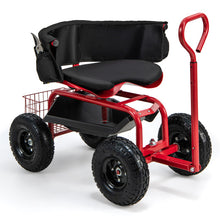 Load image into Gallery viewer, Cushioned Rolling Garden Cart Scooter with Storage Basket and Tool Pouch-Black & Red