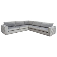 Load image into Gallery viewer, Envy 3PC Sectional in Platinum Grey Velvet with Tufted Outside Detail and Silver Metal Trim by Diamond Sofa