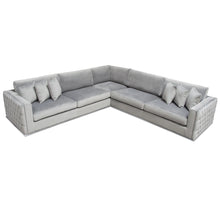 Load image into Gallery viewer, Envy 3PC Sectional in Platinum Grey Velvet with Tufted Outside Detail and Silver Metal Trim by Diamond Sofa