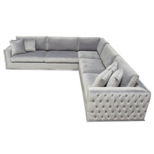 Load image into Gallery viewer, Envy 3PC Sectional in Platinum Grey Velvet with Tufted Outside Detail and Silver Metal Trim by Diamond Sofa